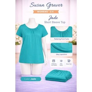 Susan Graver Liquid Knit Jade Short Sleeve Tuck Front Top A90837 Womens 3X NWT
